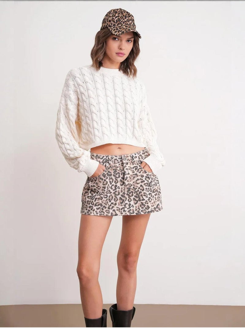 Camisola de malha com padrão de tranças e decote redondo mixray Bege - Kiabi