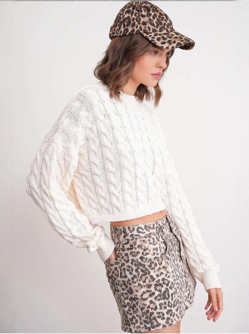 Camisola de malha com padrão de tranças e decote redondo mixray Bege - Kiabi