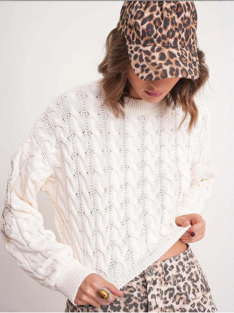 Camisola de malha com padrão de tranças e decote redondo mixray Bege - Kiabi