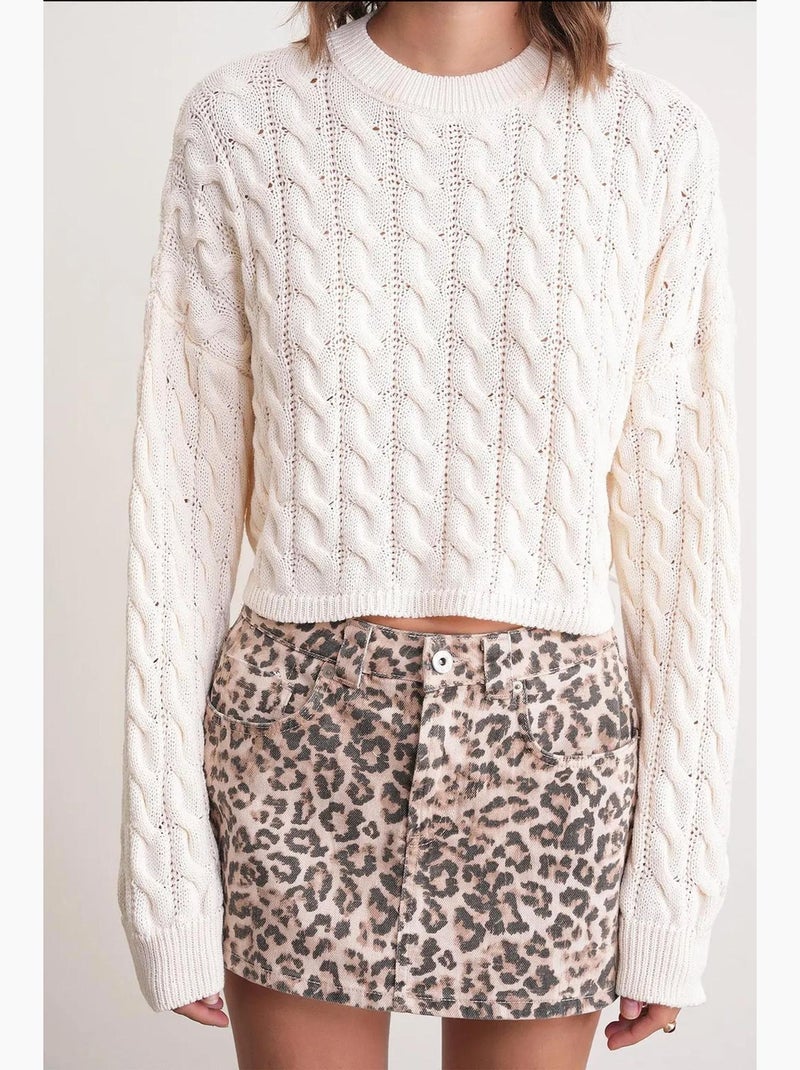 Camisola de malha com padrão de tranças e decote redondo mixray Bege - Kiabi