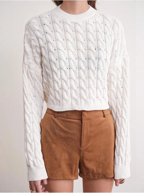 Camisola de malha com padrão de tranças e decote redondo mixray - Kiabi Camisola de malha com padrão de tranças e decote redondo mixray - Kiabi