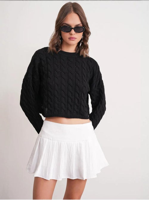 Camisola de malha com padrão de tranças e decote redondo mixray - Kiabi Camisola de malha com padrão de tranças e decote redondo mixray - Kiabi