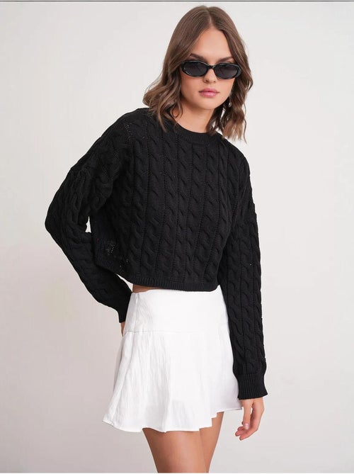Camisola de malha com padrão de tranças e decote redondo mixray - Kiabi Camisola de malha com padrão de tranças e decote redondo mixray - Kiabi