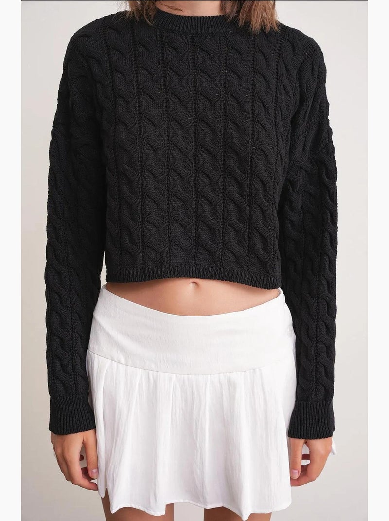 Camisola de malha com padrão de tranças e decote redondo mixray Preto - Kiabi