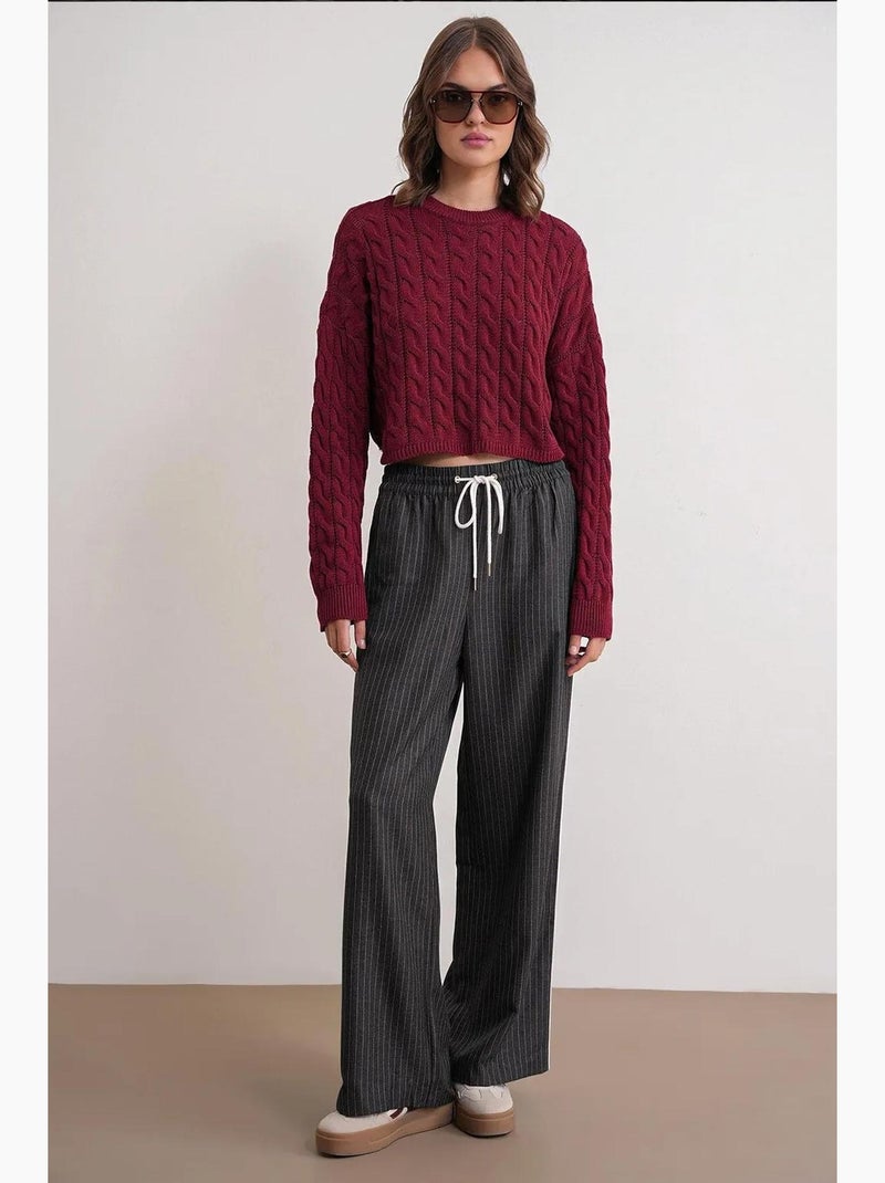 Camisola de malha com padrão de tranças e decote redondo mixray Vermelho bordô - Kiabi