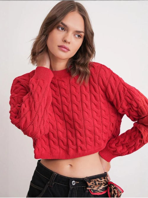 Camisola de malha com padrão de tranças e decote redondo mixray - Kiabi Camisola de malha com padrão de tranças e decote redondo mixray - Kiabi