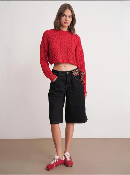 Camisola de malha com padrão de tranças e decote redondo mixray - Kiabi Camisola de malha com padrão de tranças e decote redondo mixray - Kiabi