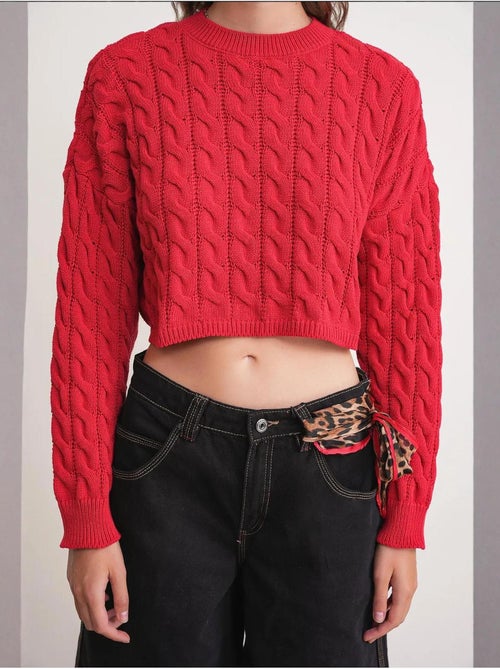Camisola de malha com padrão de tranças e decote redondo mixray - Kiabi Camisola de malha com padrão de tranças e decote redondo mixray - Kiabi
