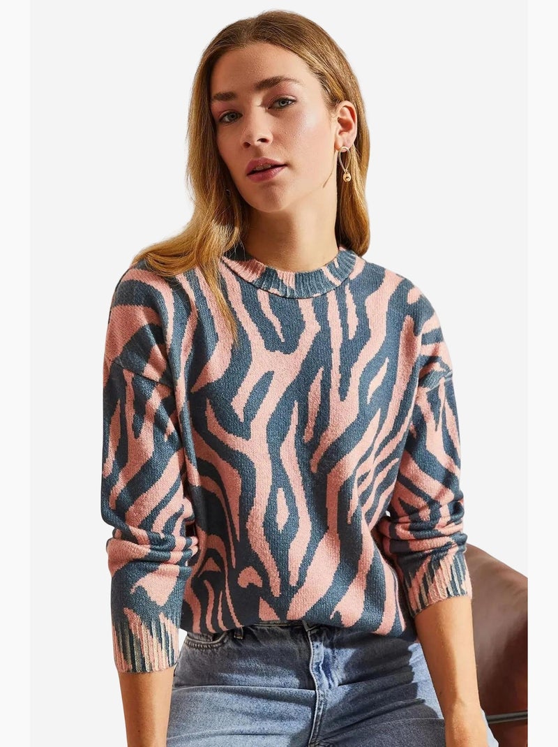 Camisola de malha com padrão e decote redondo lucci Azul-marinho - Kiabi