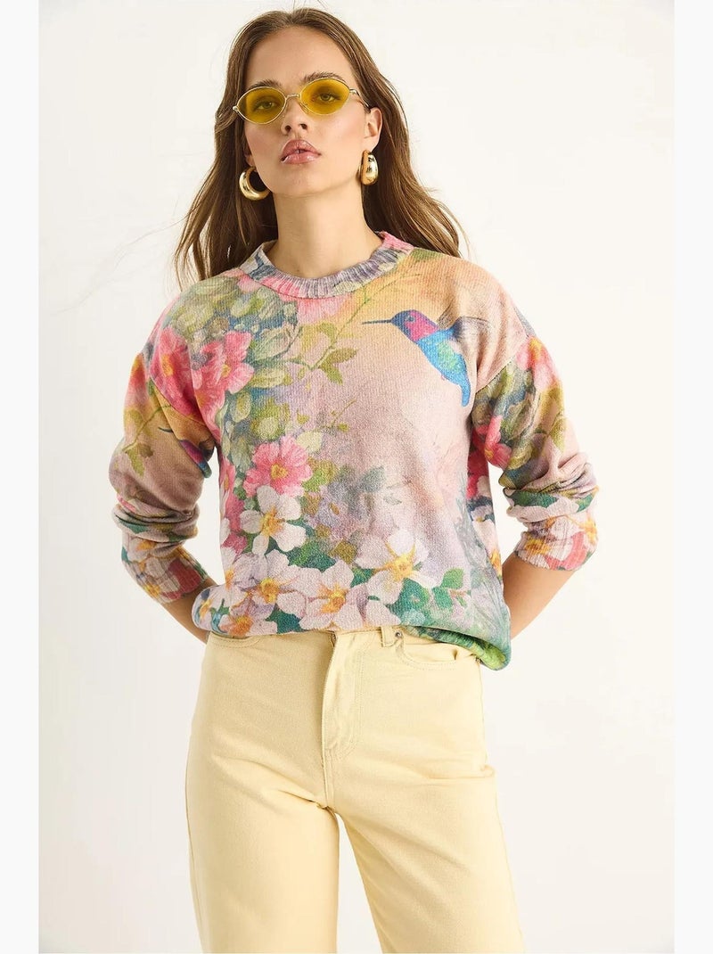 Camisola de malha com padrão e decote redondo lucci Rosa/Verde - Kiabi