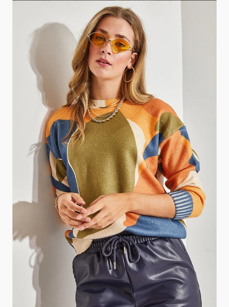 Camisola de malha com padrão e decote redondo lucci Verde oliva - Kiabi