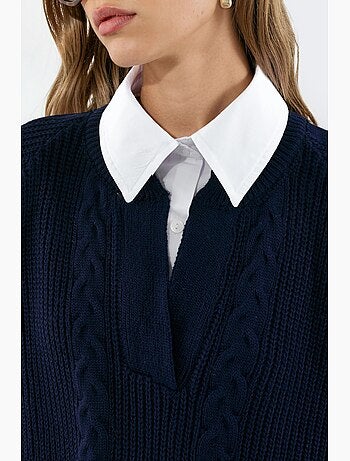 Camisola de malha com padrão e gola de camisa hiccup