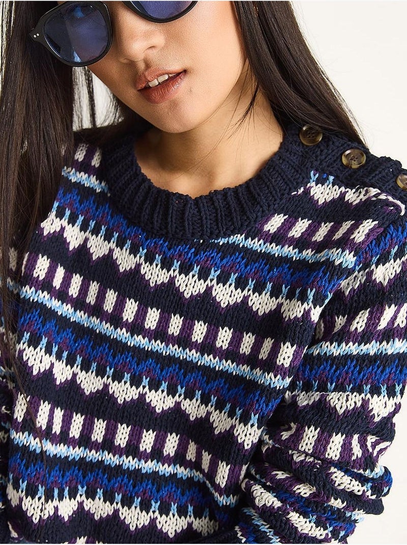 Camisola de malha com padrão étnico lucci Azul-marinho - Kiabi