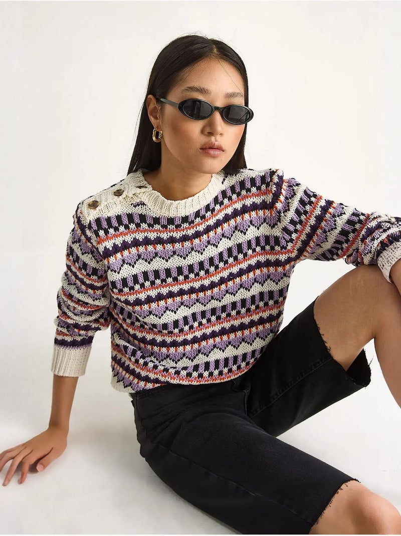 Camisola de malha com padrão étnico lucci Marfim - Kiabi