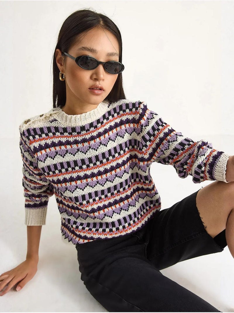 Camisola de malha com padrão étnico lucci Marfim - Kiabi