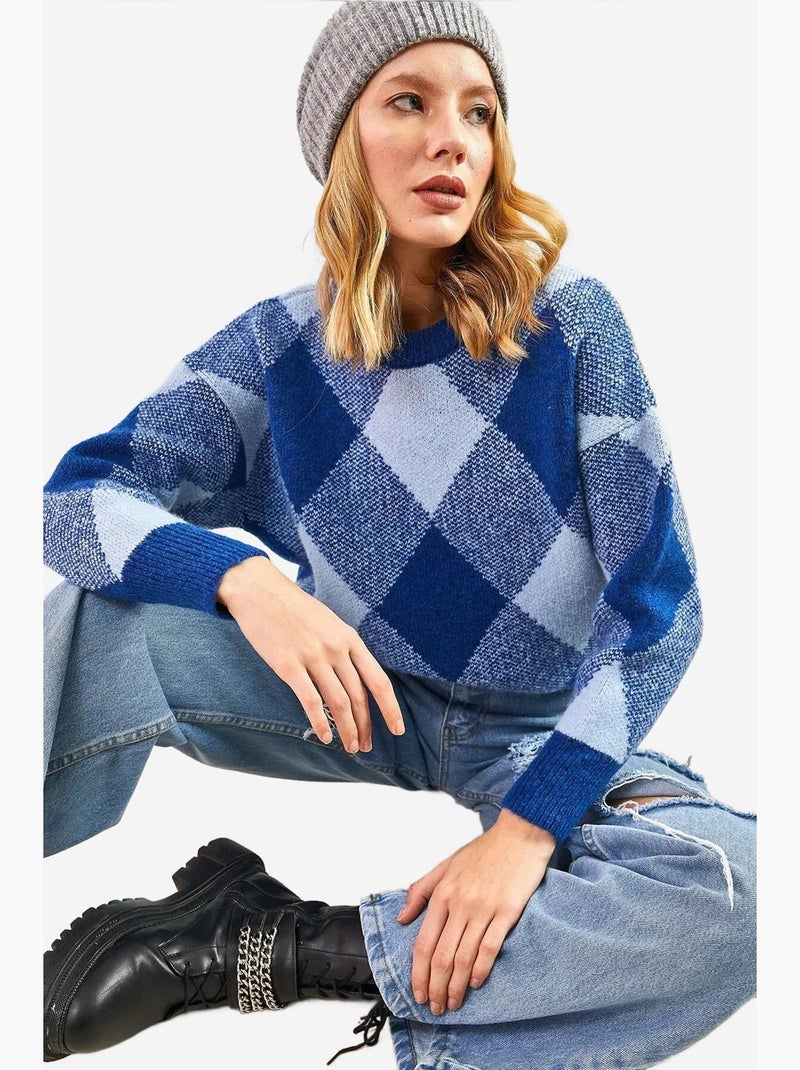 Camisola de malha com padrão quadrado lucci Azul claro - Kiabi