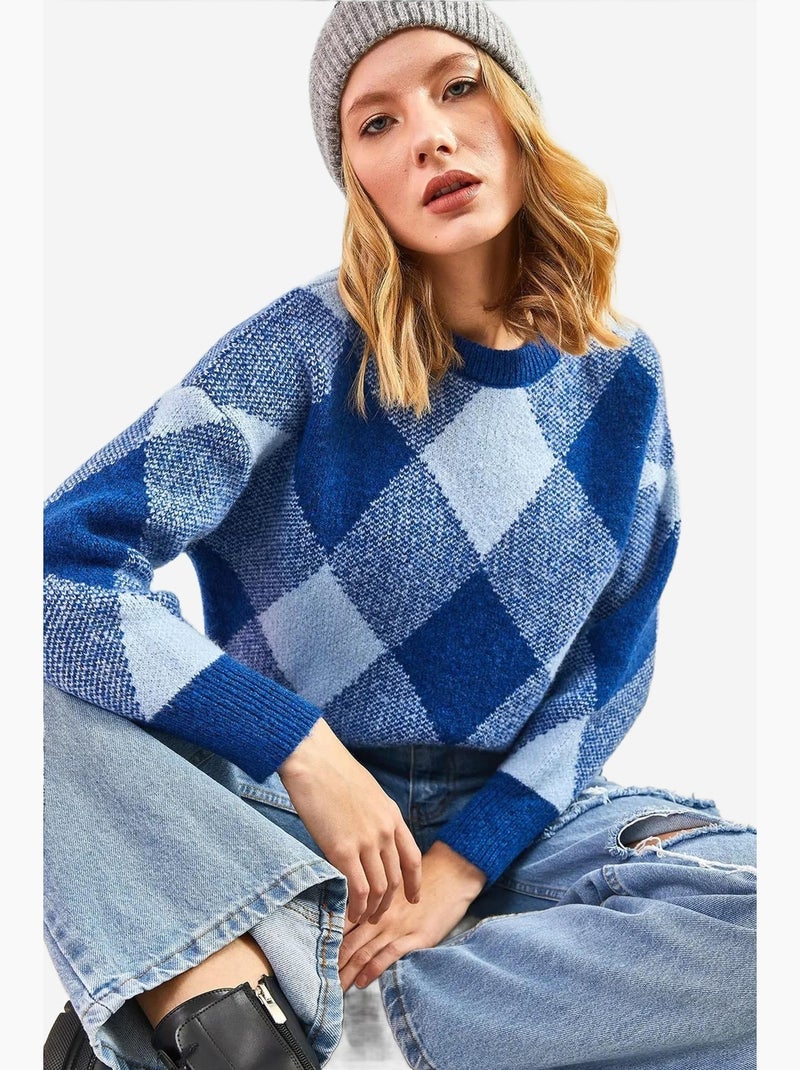 Camisola de malha com padrão quadrado lucci Azul claro - Kiabi