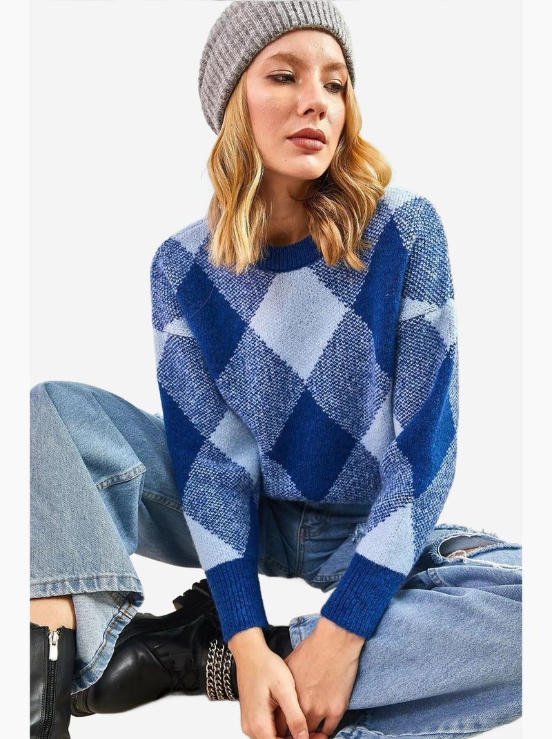 Camisola de malha com padrão quadrado lucci Azul claro - Kiabi