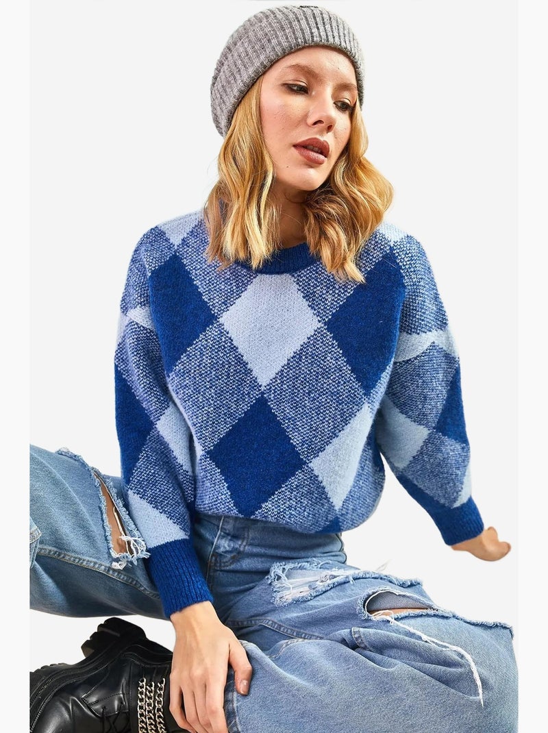 Camisola de malha com padrão quadrado lucci Azul claro - Kiabi