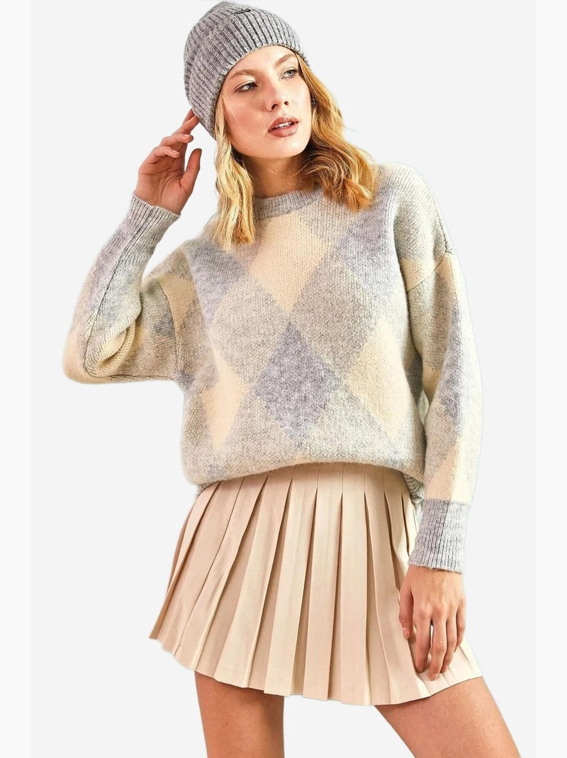 Camisola de malha com padrão quadrado lucci Cinza - Kiabi