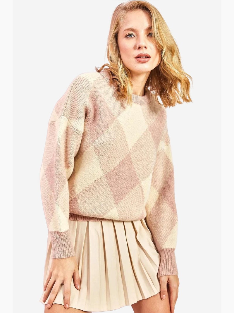 Camisola de malha com padrão quadrado lucci Rosa-pálido - Kiabi