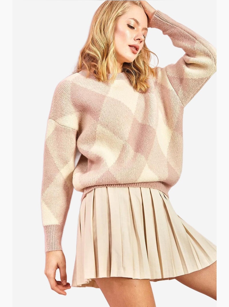 Camisola de malha com padrão quadrado lucci Rosa-pálido - Kiabi