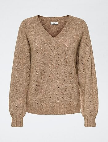 Camisola de malha com padrão rendado e decote em V 'Jdyaspen' lisa