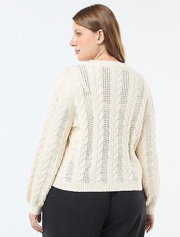 Camisola de malha com torças e detalhes abertos com gola redonda