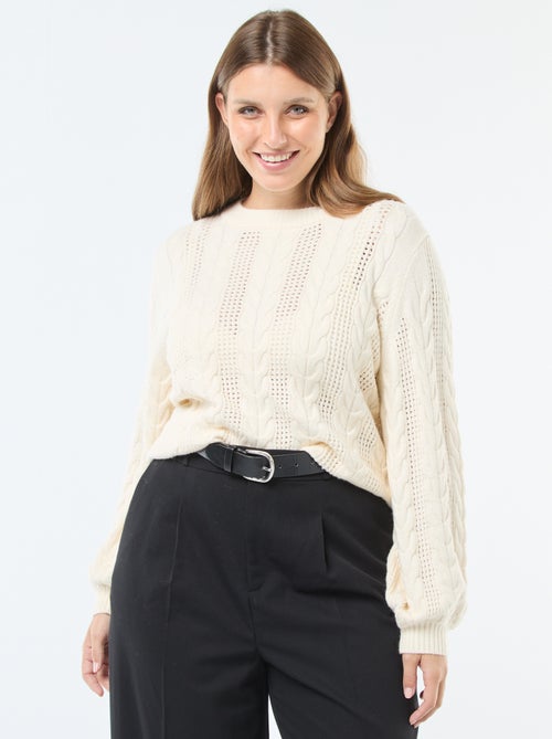 Camisola de malha com torças e detalhes abertos com gola redonda - Kiabi