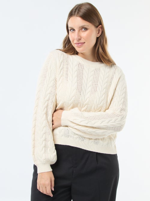 Camisola de malha com torças e detalhes abertos com gola redonda - Kiabi