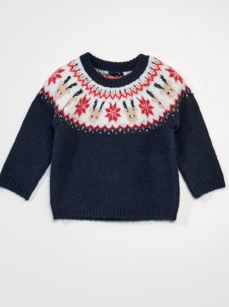 Camisola de malha com veado e floco AZUL - Kiabi
