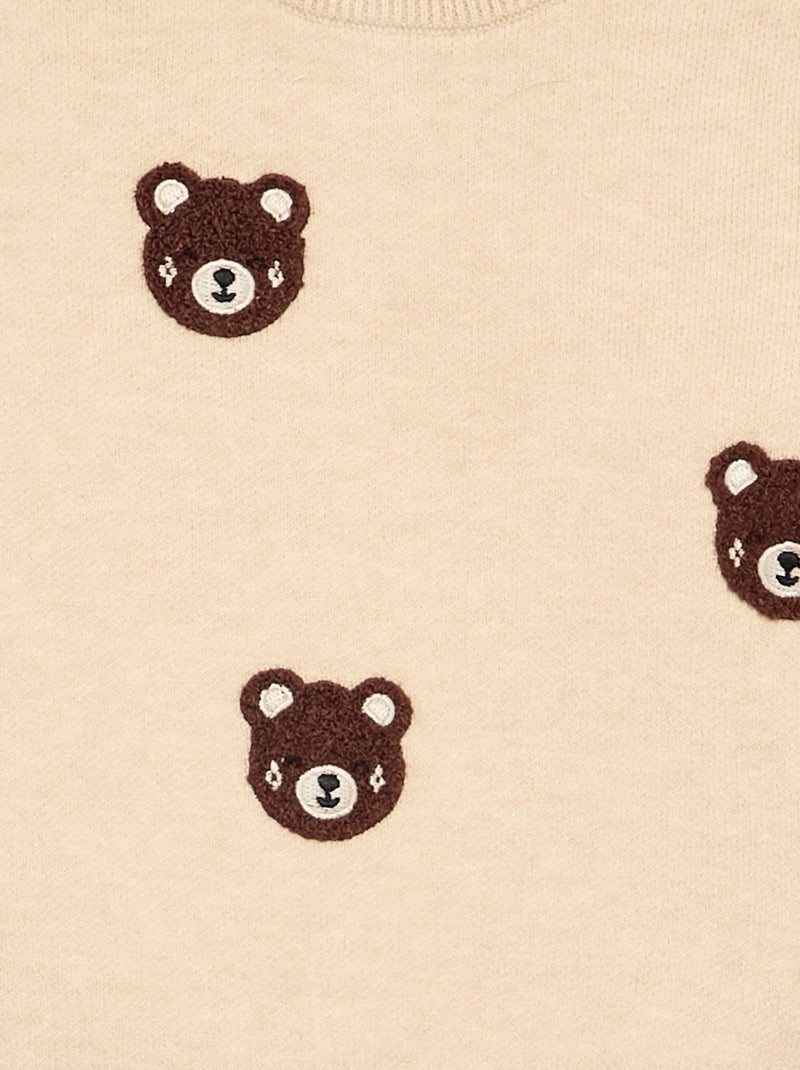 Camisola de malha compacta com bordados de animais Bege - Kiabi
