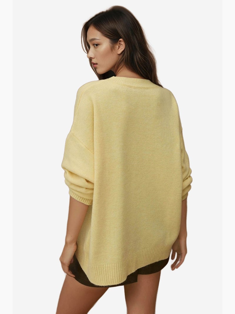 Camisola de malha confortável com gola redonda hiccup Amarelo-limão - Kiabi