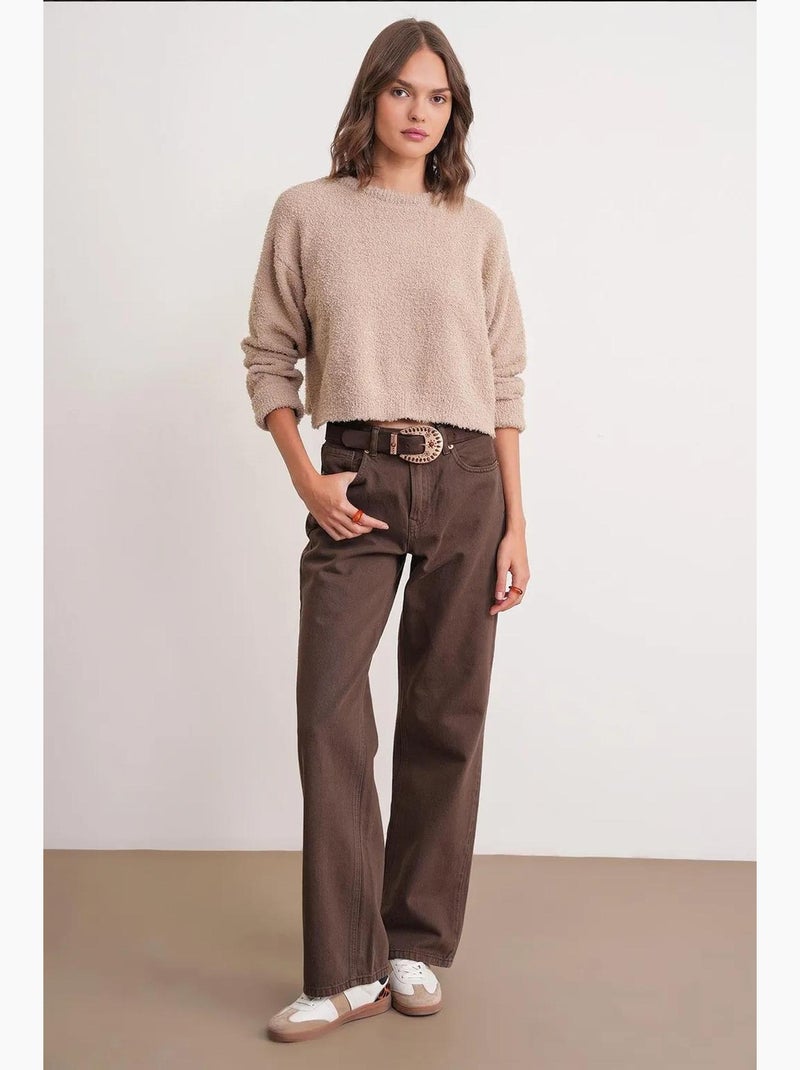 Camisola de malha curta com textura felpuda mixray Bege-argila - Kiabi