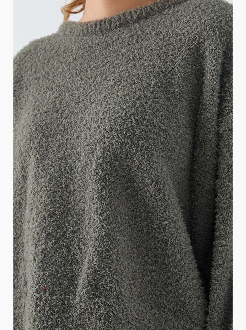Camisola de malha curta com textura felpuda mixray Cáqui - Kiabi
