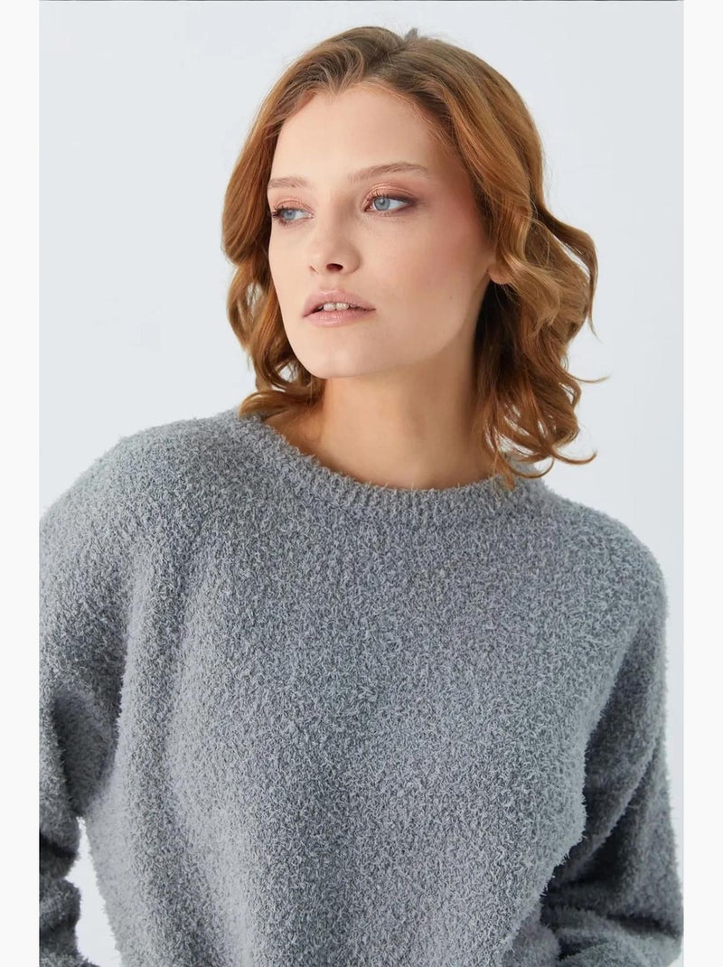 Camisola de malha curta com textura felpuda mixray Cinza - Kiabi