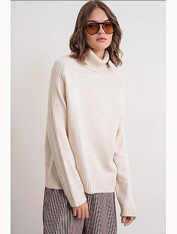 Camisola de malha de gola alta de corte largo mixray