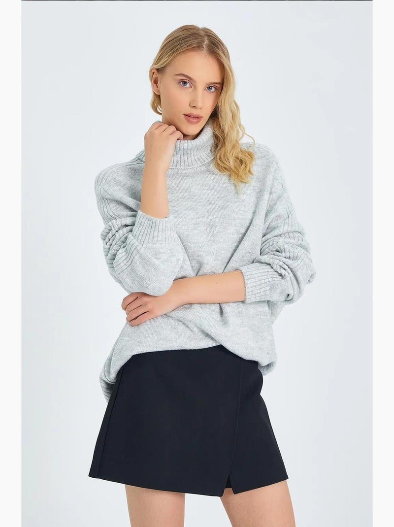 Camisola de malha de gola alta de corte largo mixray Cinza - Kiabi