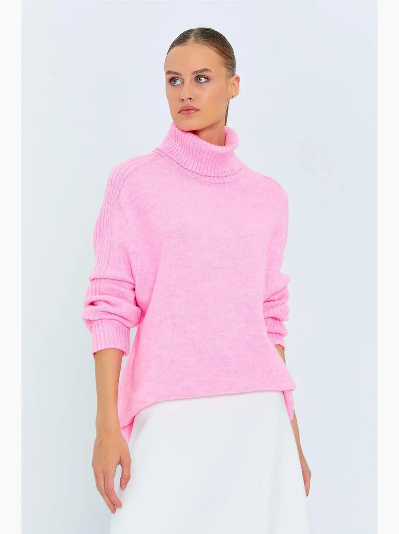 Camisola de malha de gola alta de corte largo mixray Rosa-pálido - Kiabi