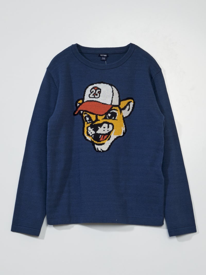 Camisola de malha de gola redonda AZUL - Kiabi