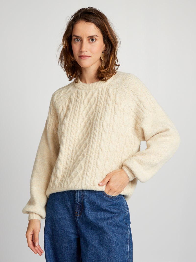 Camisola de malha de gola redonda BEGE - Kiabi