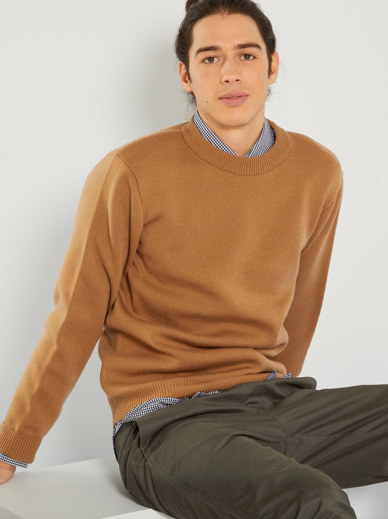 Camisola de malha de gola redonda BEGE - Kiabi