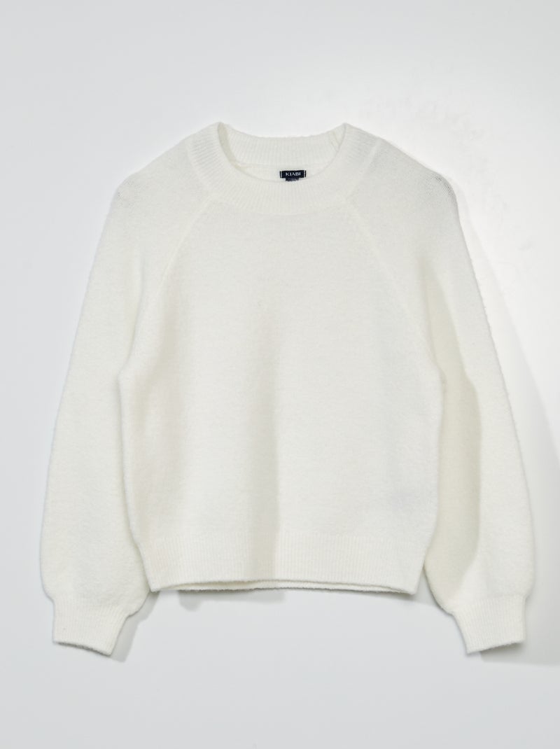 Camisola de malha de gola redonda Branco - Kiabi