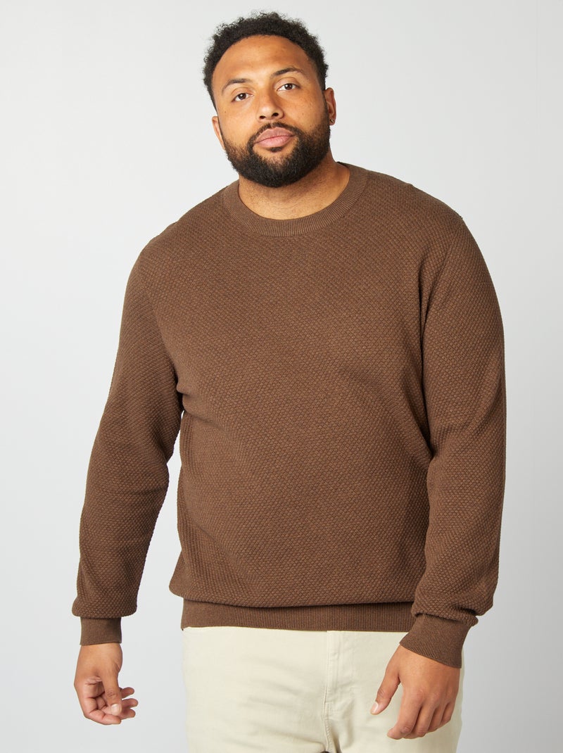 Camisola de malha de gola redonda CASTANHO - Kiabi