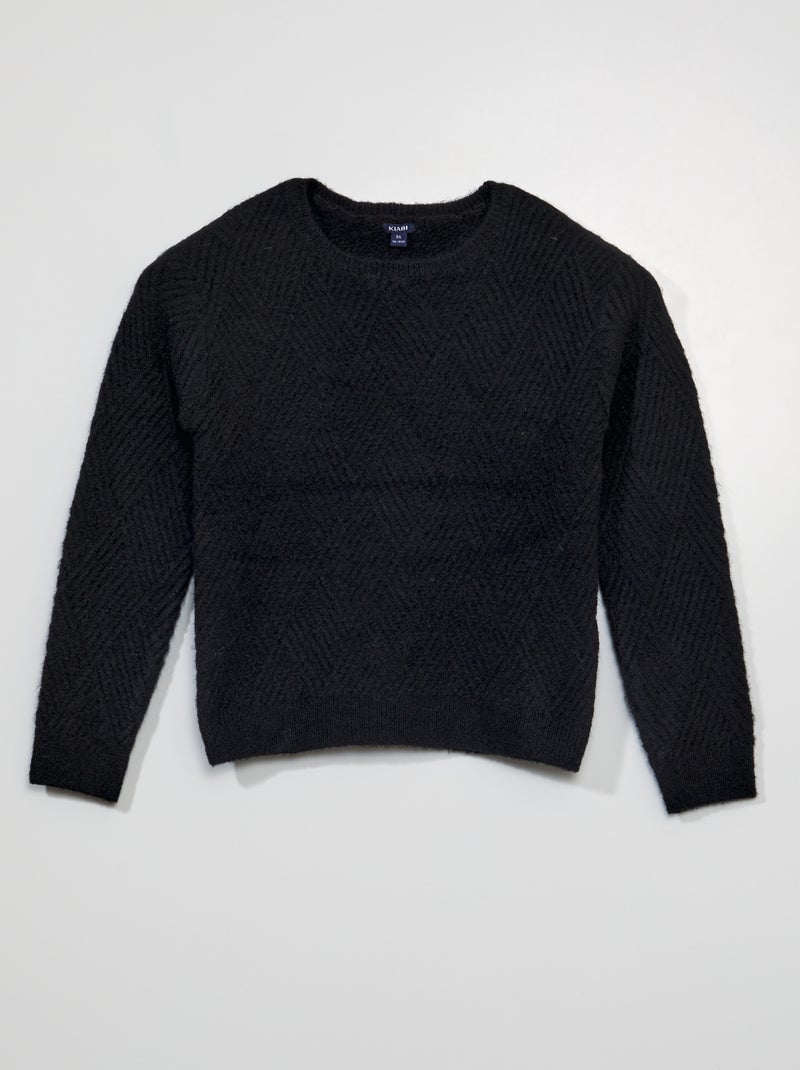 Camisola de malha de gola redonda Preto - Kiabi