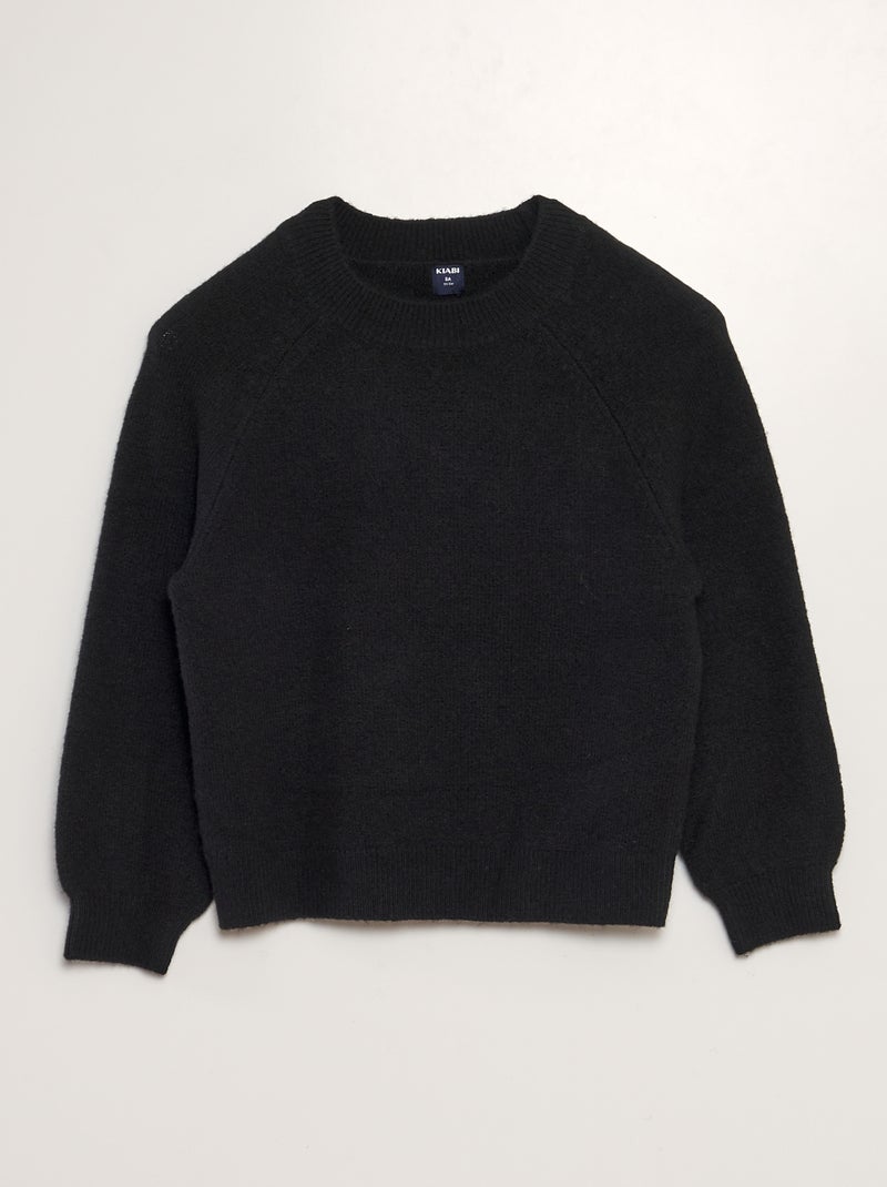 Camisola de malha de gola redonda Preto - Kiabi