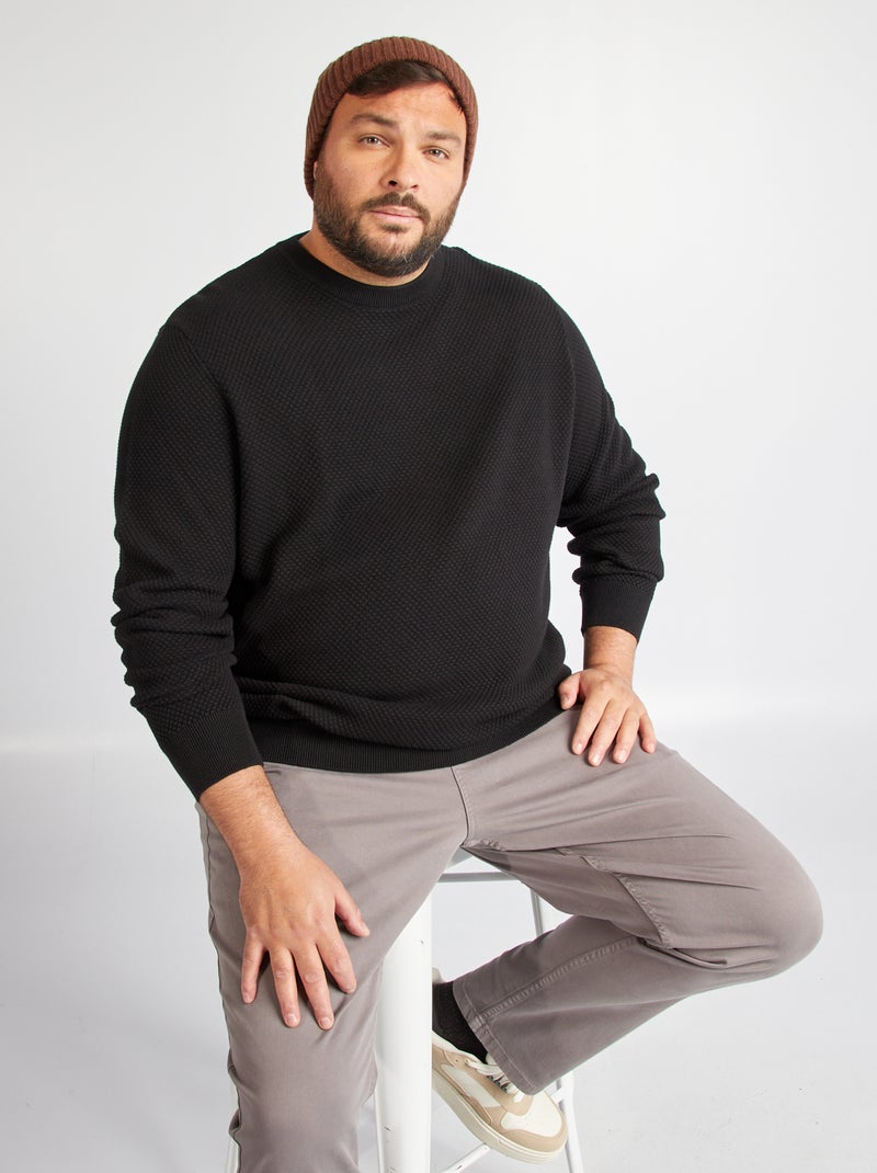 Camisola de malha de gola redonda Preto - Kiabi