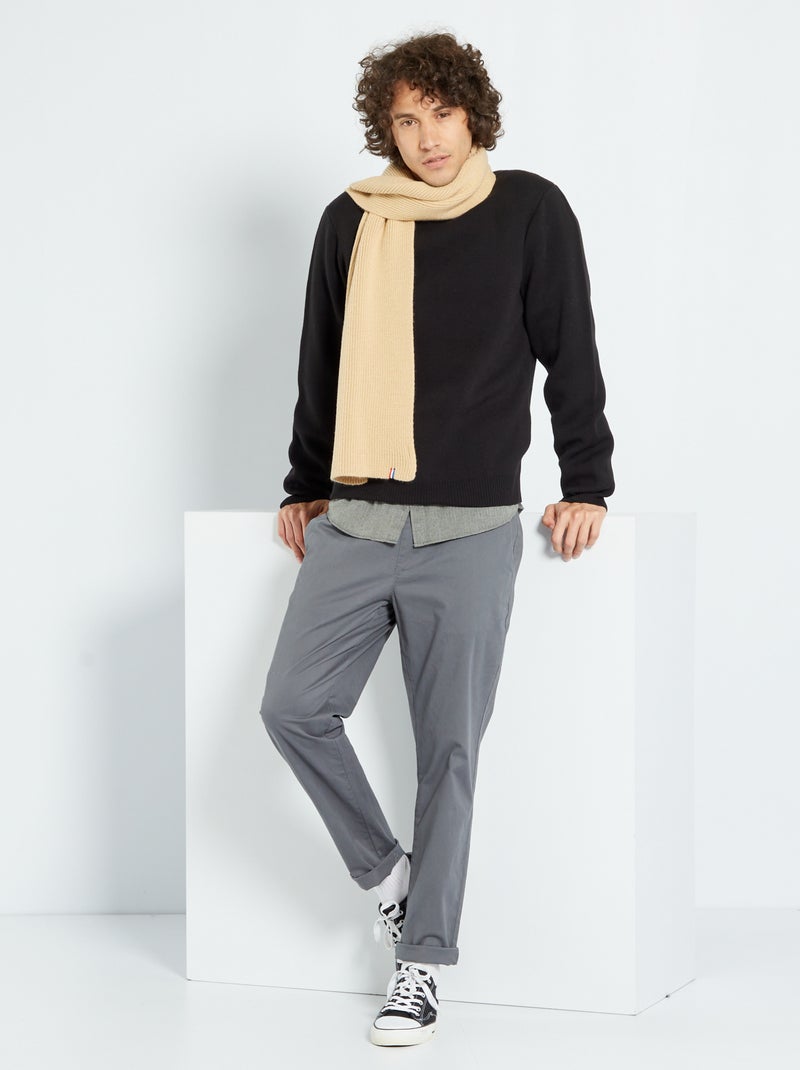 Camisola de malha de gola redonda Preto - Kiabi