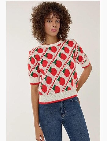 Camisola de malha de manga curta estampada