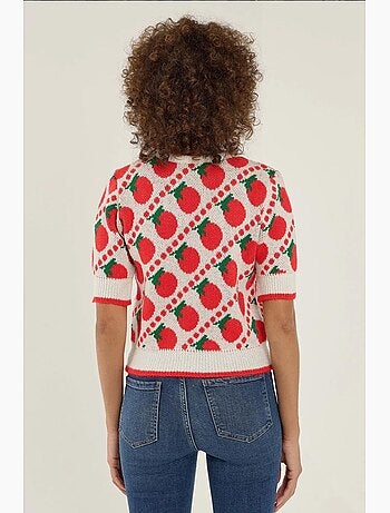 Camisola de malha de manga curta estampada